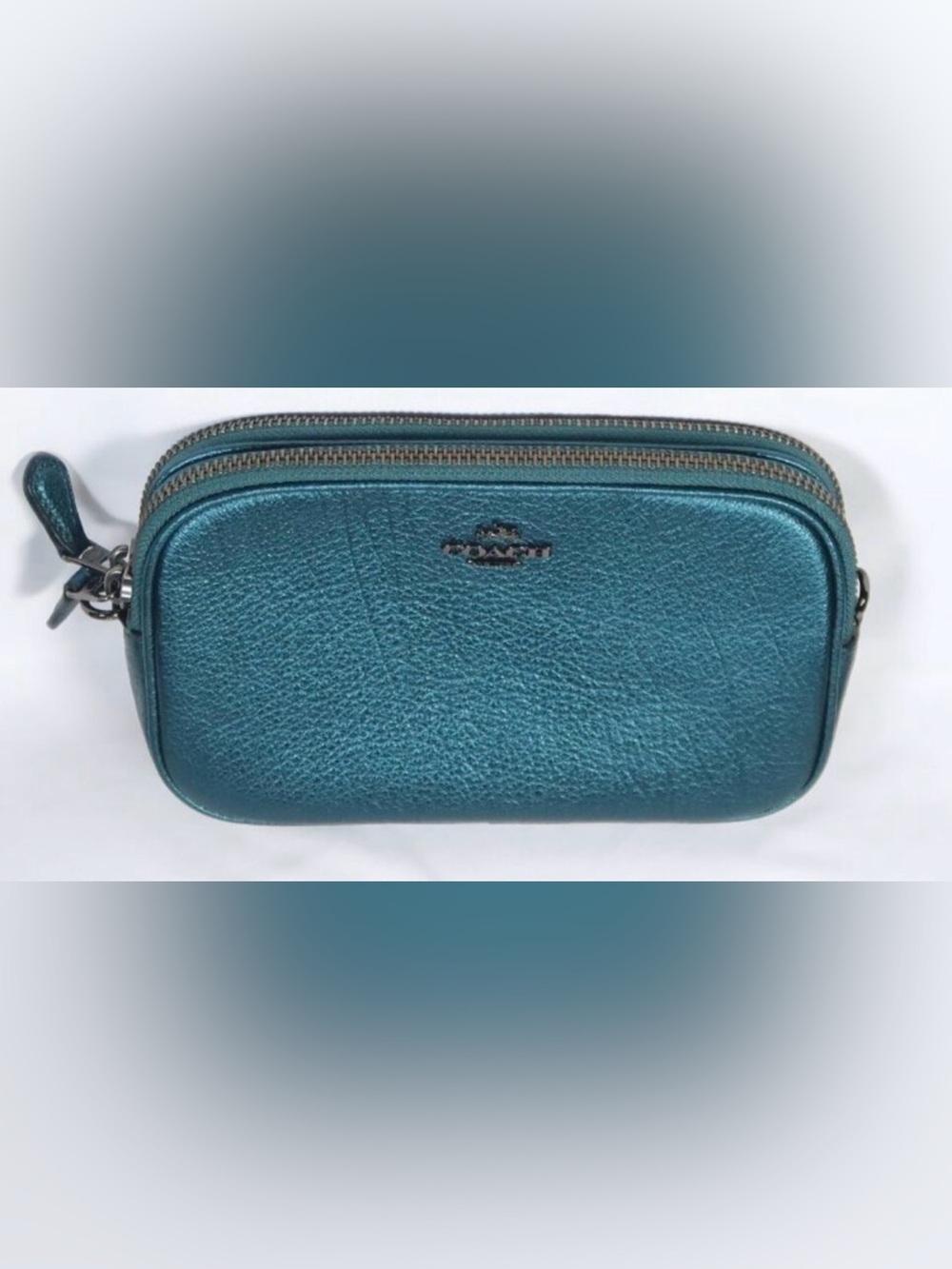 Coach Teal Pebbled Leather Double-Zip bag/clutch